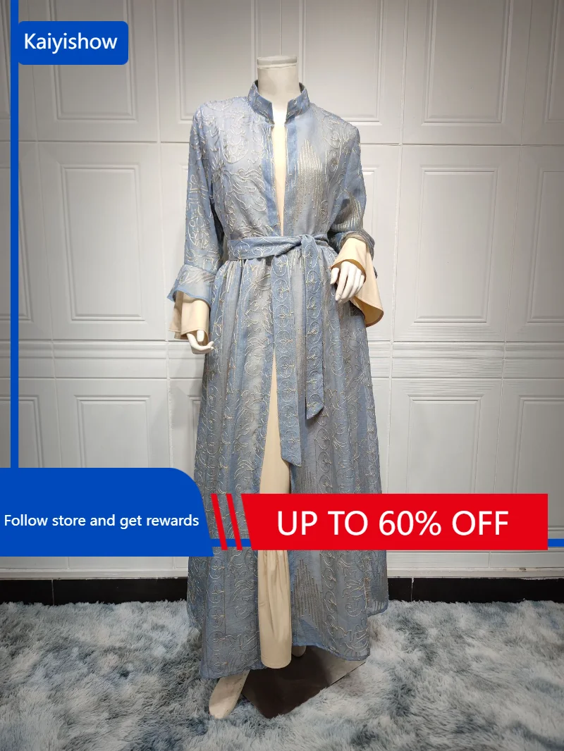 

Middle East Muslim Women Dress Ruffles Sleeve Dubai Abaya Robes Embroidery Two Pieces Suit Long Sleeves Evening Dresses