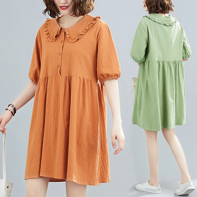 

2022 New Arrival Japanese Style Peter Pan Collar Sweet Girl's Chic Summer Mini Dress Women Travel Casual Beach Dress