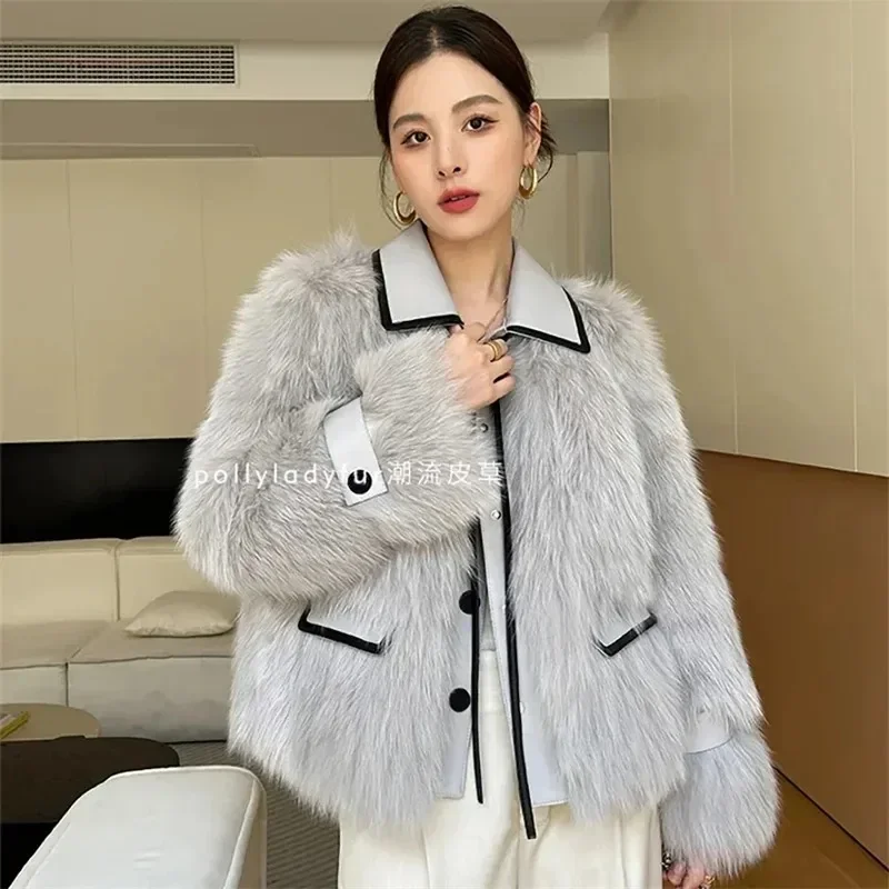 2024 Winter Imitation Fox Hair Department Lead Korean Thin Hair Thickened Warm Coat Woman Fashion Match Color Fur Coat White