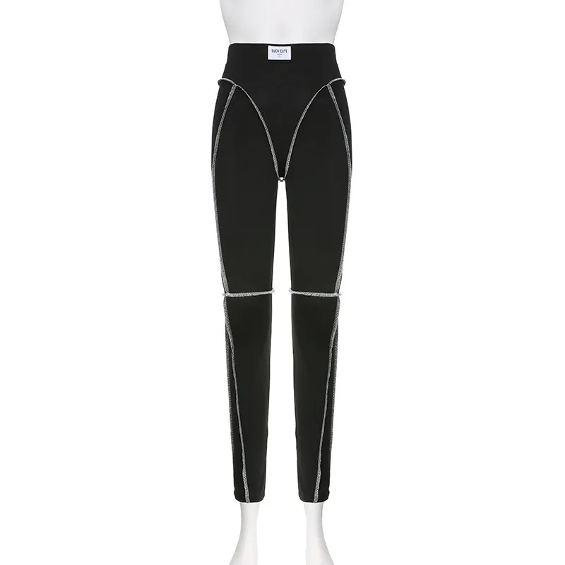Color Patchwork Sporty Gym Skinny Leggings Women Autumn High Waist Stretch Casual Yoga Motorcycle Trousers Hipster Streetwear