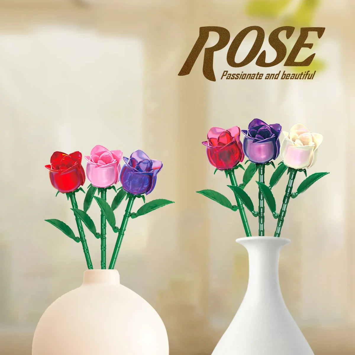 Christmas Girls Gifts Valentine Rose Flower Building Blocks Set Forever Romantic Colorful Bouquet Love DIY Bricks Set Toys