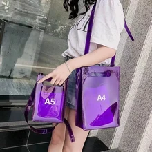  Fashion Women PVC Transparent Bags Summer Composite Jelly Bag Plaid Canvas String Simple Messenger A4 A5 Solid Color Bucket-bag 