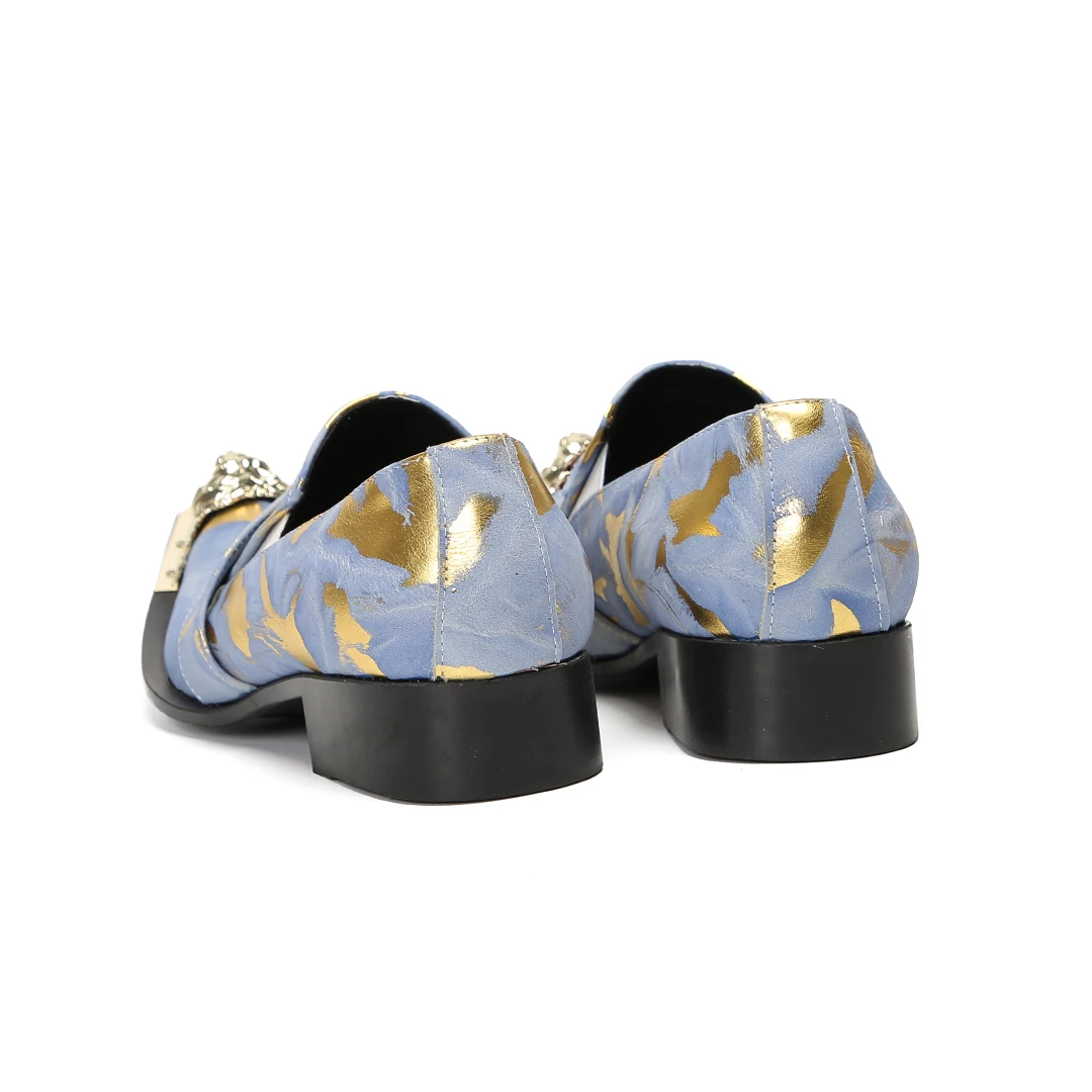 Light Color New Men's Breathable Metal Pointed-Toe Shoes Stylist Fashion Casual Shoes Non-Lacing Sleeve Elastic Trend