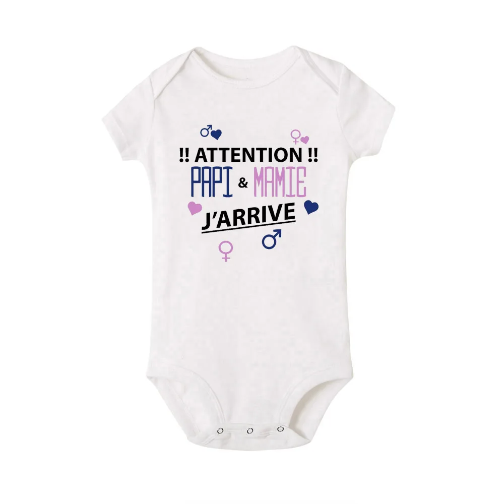

Boy Girl Jumpsuit Baby Shower Baby Girl Boy Clothes Attention Papi Mamie I'm Coming Funny Newborn Baby Bodysuits Toddler Infant
