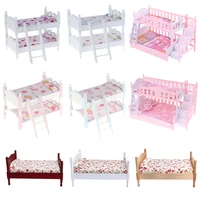 1:12 Kids Mini Bunk Bed Toys Doll House Furniture Children Bedroom Model for Children Pretend Play Game Toys Doll Accessery 1