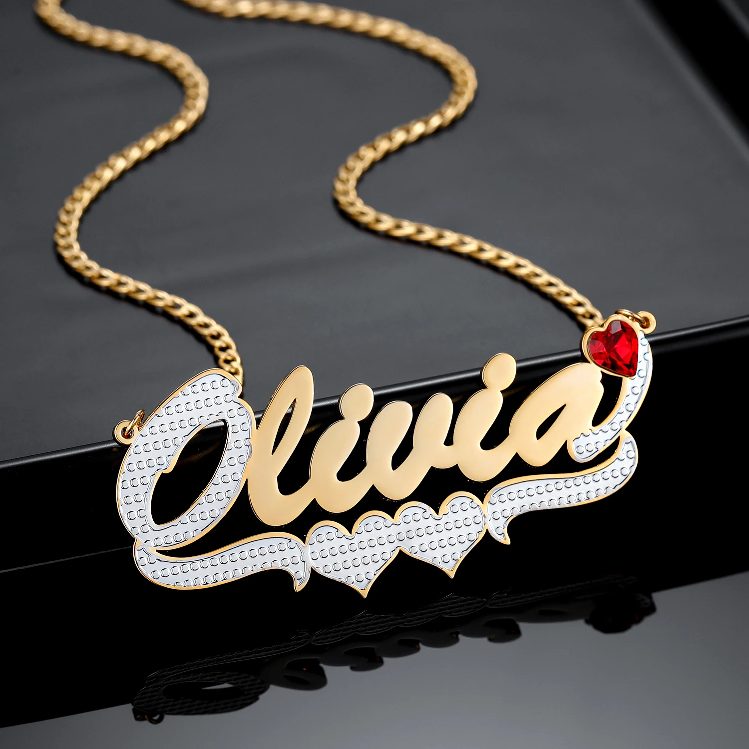 Customized Stainless Steel Gold Plated Two Tone Personalized Name Necklace With Birthstone Name Pendant For Women Jewelry Gift