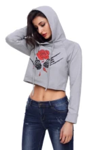 

2022 Autumn Women Hoodies Floral Crop Top Hoodie Long Sleeve Jumper Hooded Pullover Coat Casual Sweatshirt Top Sudaderas Mujer