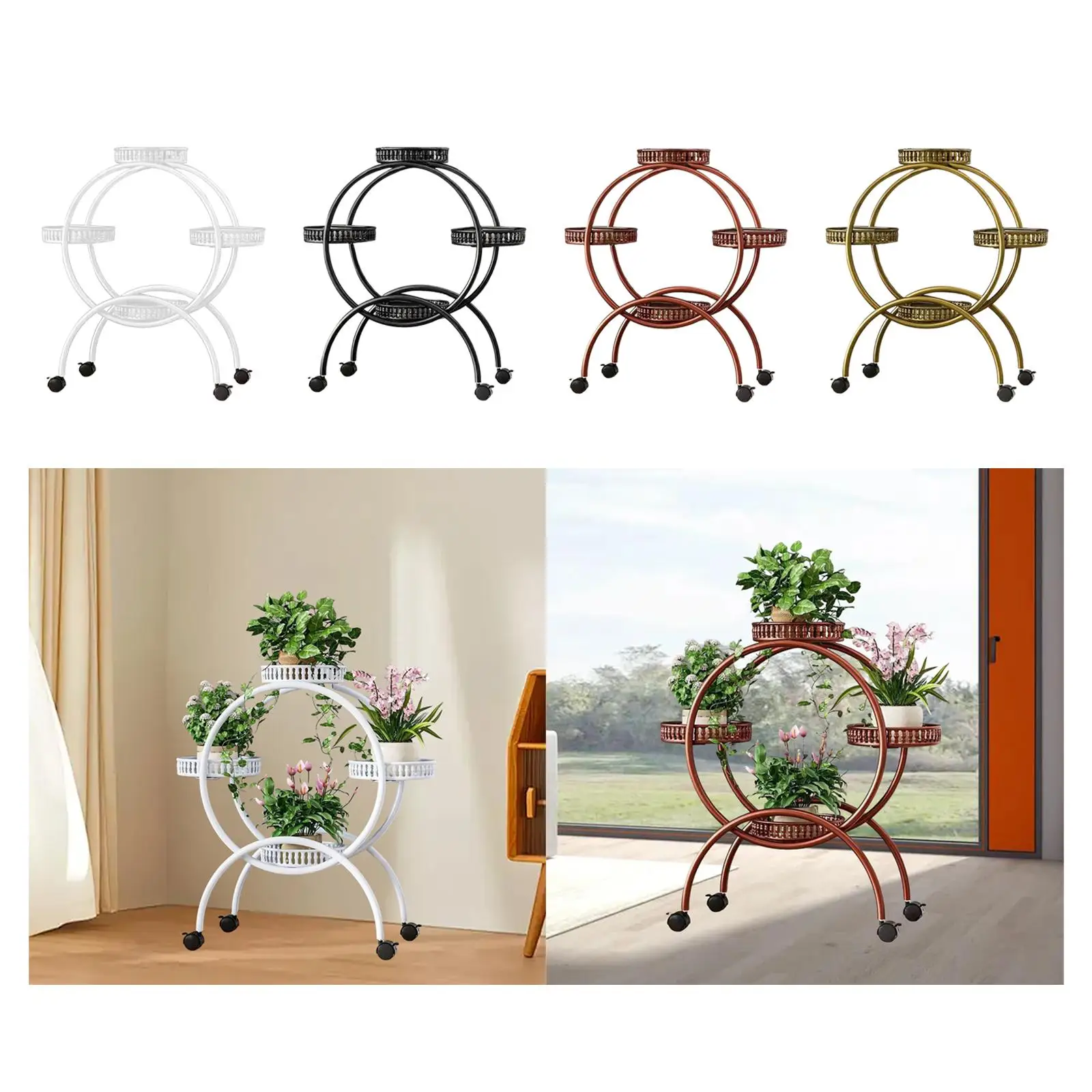 Plant Stand Versatile with Wheels Decoration Planter Display Shelf Plant Rack for Patio Garden Balcony Living Room Patio
