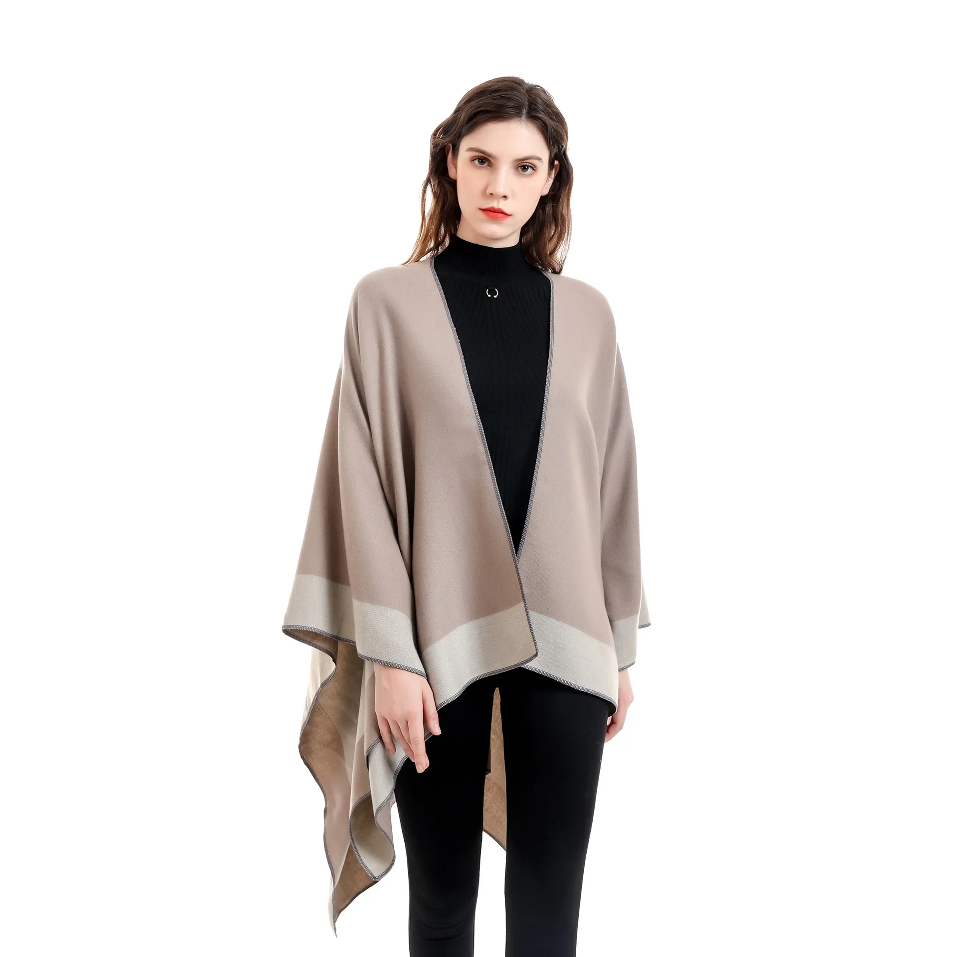 

2024 Spring Autumn Solid Color European American Travel Shopping New Women's Warm Big Shawl Sunscreen Khaki Cloak Scarf