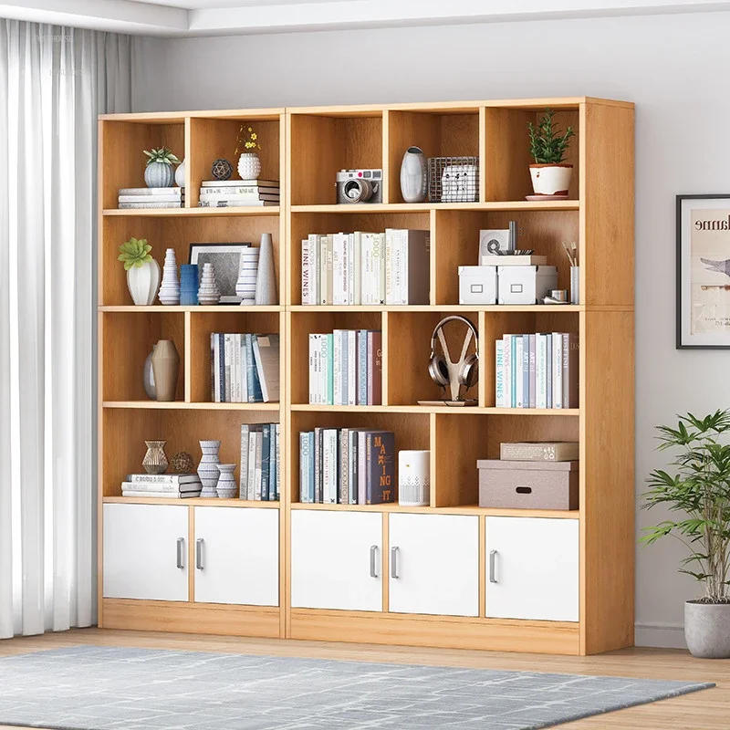 Children's Bookcases Floor Living Room Rack Bedroom Storage Shelf Modern Home Small Bookshelves with Door Narrow Cabinet C
