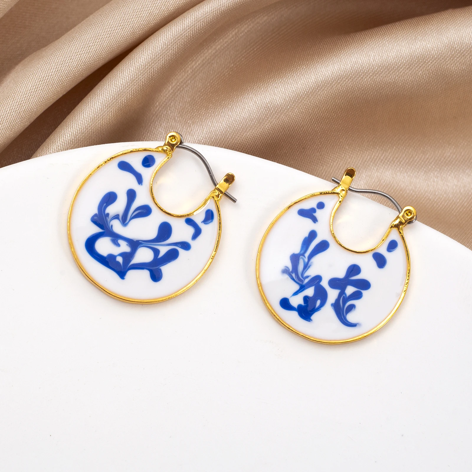 Enamel Earrings Blue Marble Earrings Enamel Earrings Mini Kinoko