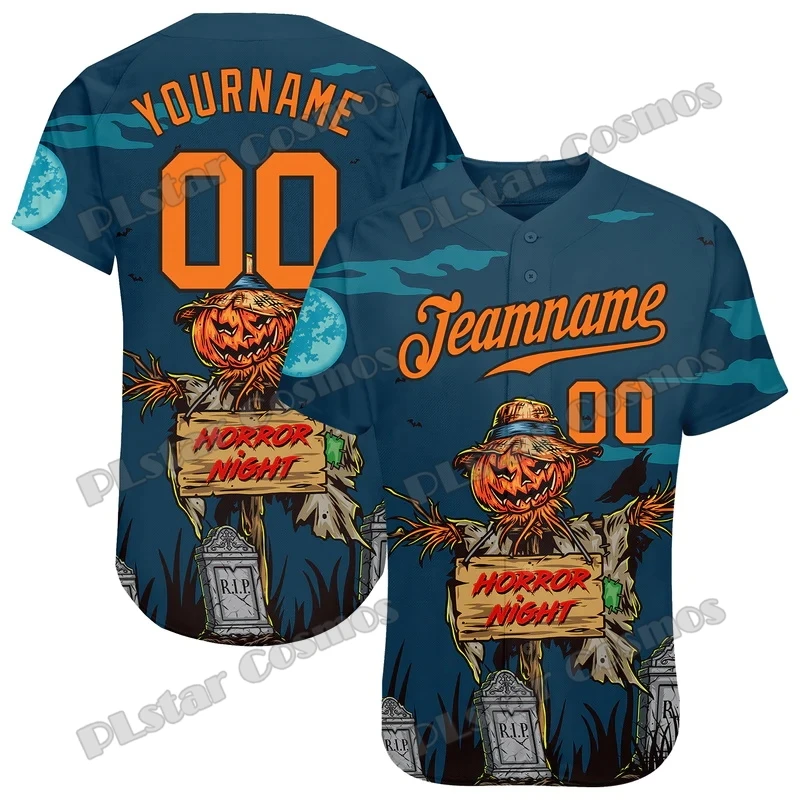 Custom 3D Graphic Halloween Pumpkin Horror Nights Printed Fashion Men's Baseball Jersey Casual Hip Hop Baseball Shirt BQW12