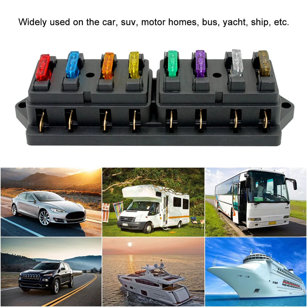 6/8 Way Fuse Holder Box Car Vehicle Automotive Circuit Blade Fuse Block with Standard Fuses for Automotive Marine Applications