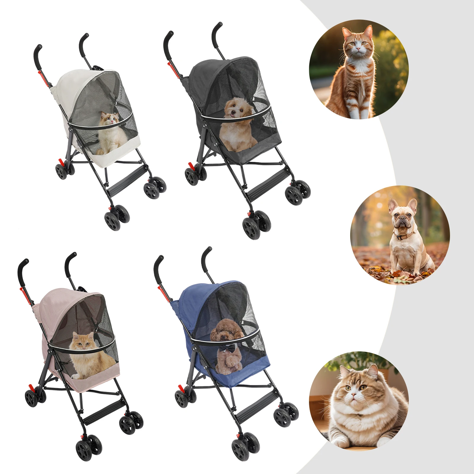 Oxford Cloth Pet Stroller,Blue/Pink/Black/Gray Foldable Pet Stroller 55*45*97cm for Small and Medium-sized Dogs All Life Stages 2