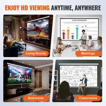 VEVOR Manual Pull Down Projector Screen 100 inch 16:9 4K 1080 HD Retractable Projector Screen for Family Home Office Theater 5
