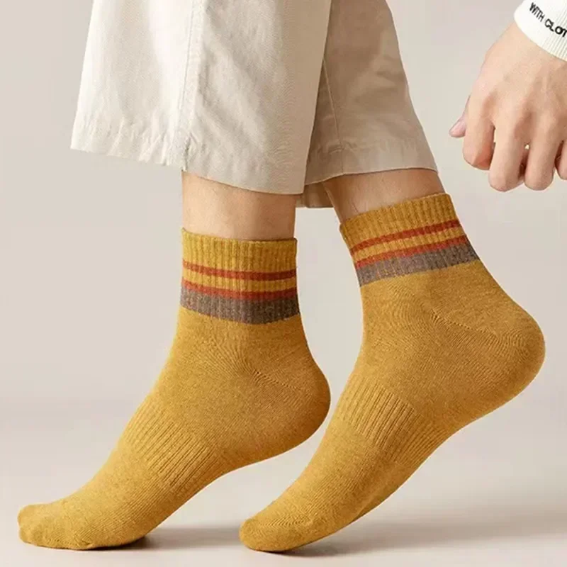 

Absorption Men Winter 5 Socks Autumn Sweat Color Thick Solid Cotton Comfortable Brand Stripe Thermal Fashion Casual
