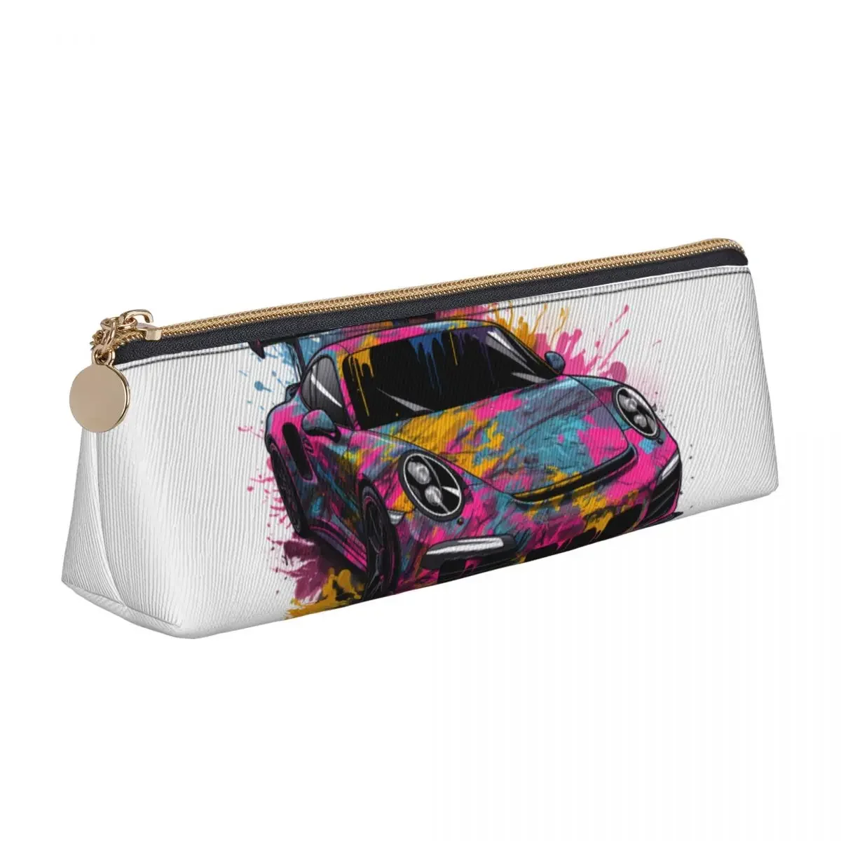 

Classic Sports Car Triangle Pencil Case Psychadelic Grafitti School Big Pencil Box Girls Boys Kawaii Leather Pen Organizer