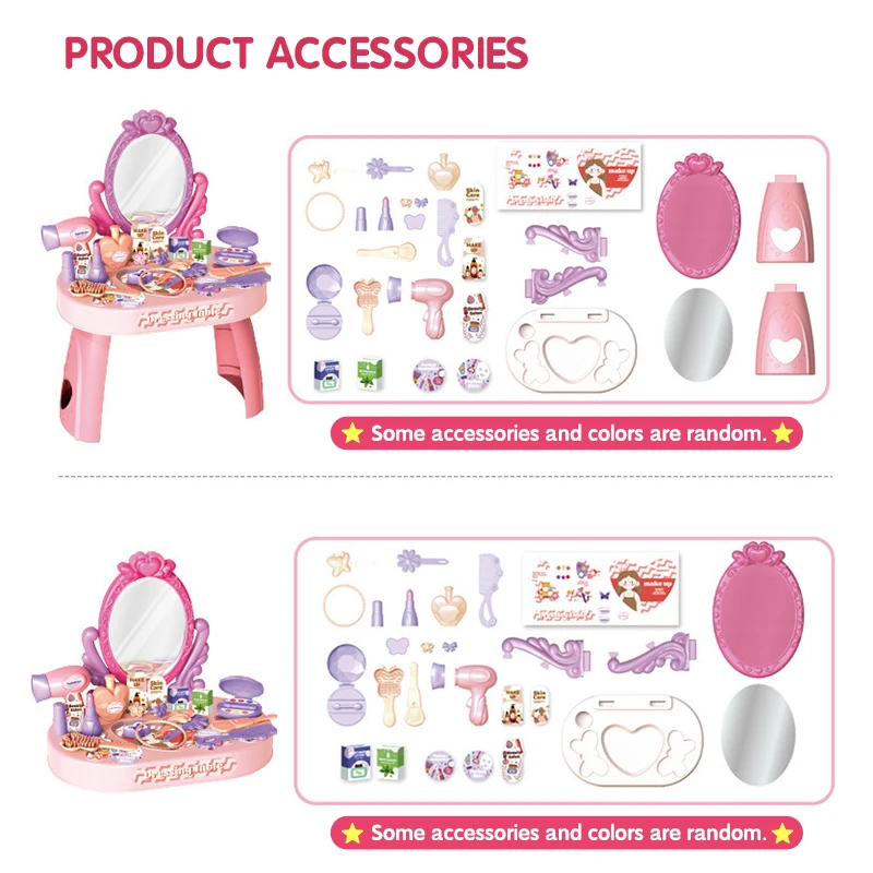 Children's Play house Toy Girl Simulated Dressing Table, DIY table and stickers, Girl pretending makeup toy gift for kid