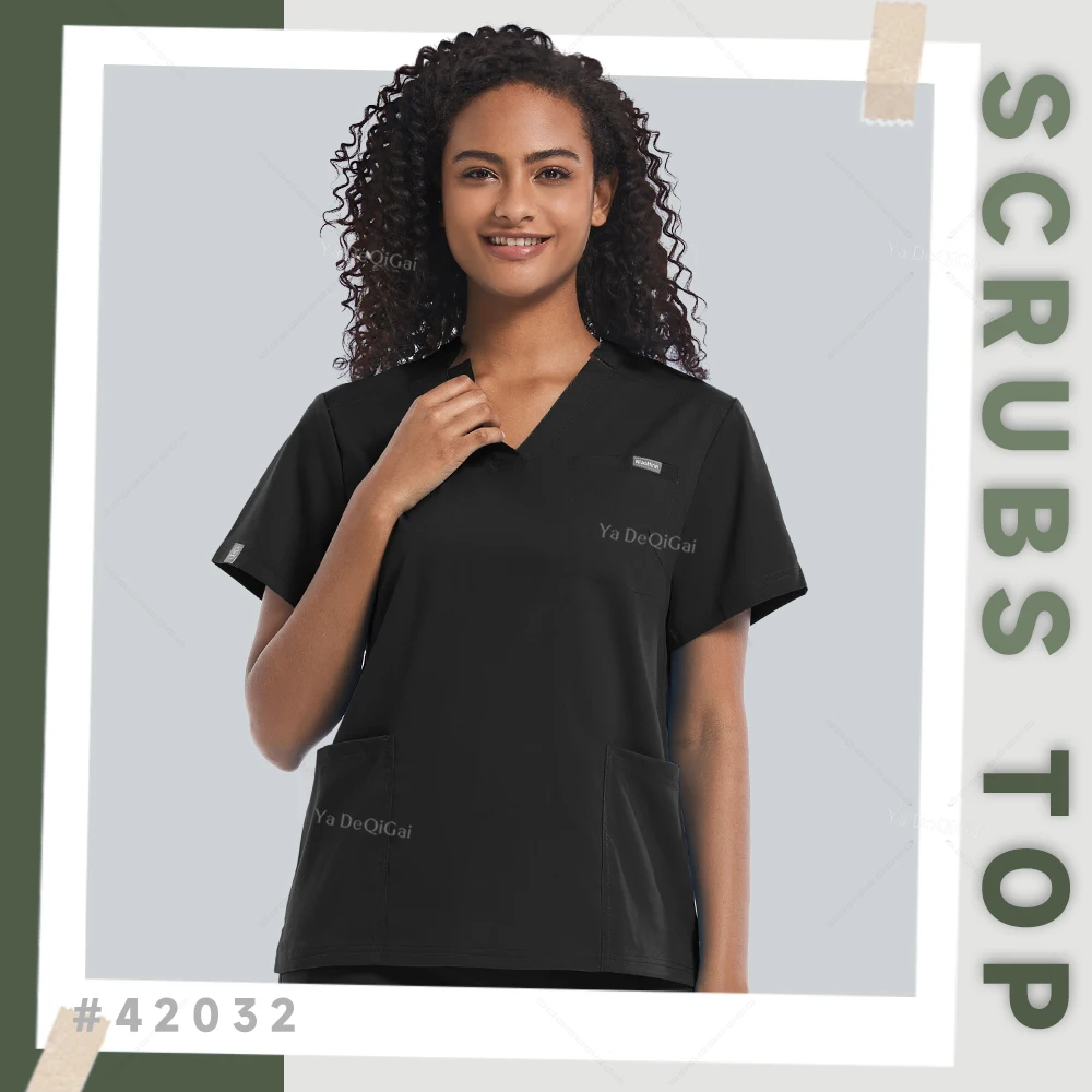 

Nurse Uniform Women Medical Scrubs Tops Short Sleeve Clothes Nursing Blosue Clinical Workwear With Pockets Surgical Work Shirts