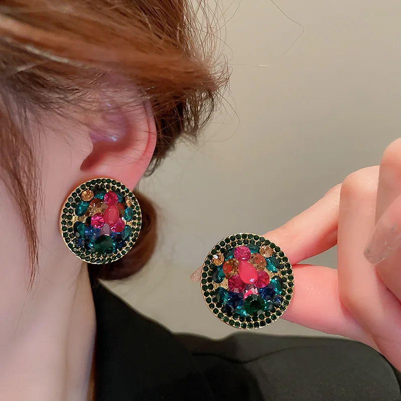 

Корейский стиль, винтажные женские разноцветные Круглые Серьги-клипсы, набор ювелирных изделий, Женские аксессуары для ушей, подарок