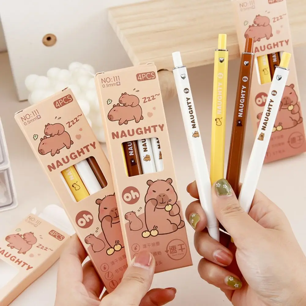 

4PCS ST 0.5mm Capybara Gel Pens Writing Tools Cartoon Black Ink Neutral Pens Quick Dry Cute Signature Pen Back To School