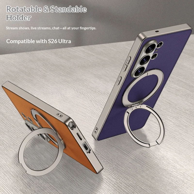 Rotating Magnetic Stand Phone Case with Soft Bumper PU Leather Shockproof Cover