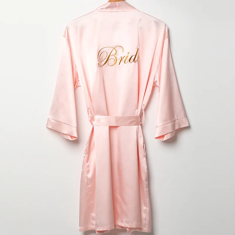 

Team Bridesmaid Kimono Sleepwear Female Wedding Bathrobe Gown Embroider Bride Robe Loungewear Silk Satin Intimate Lingerie