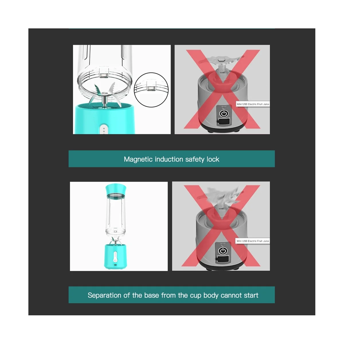 

Portable Electric Blender Mini Handheld Fruit Mixer with 6 Blades Personal USB Rechargeable Juices Cup 500ML-A
