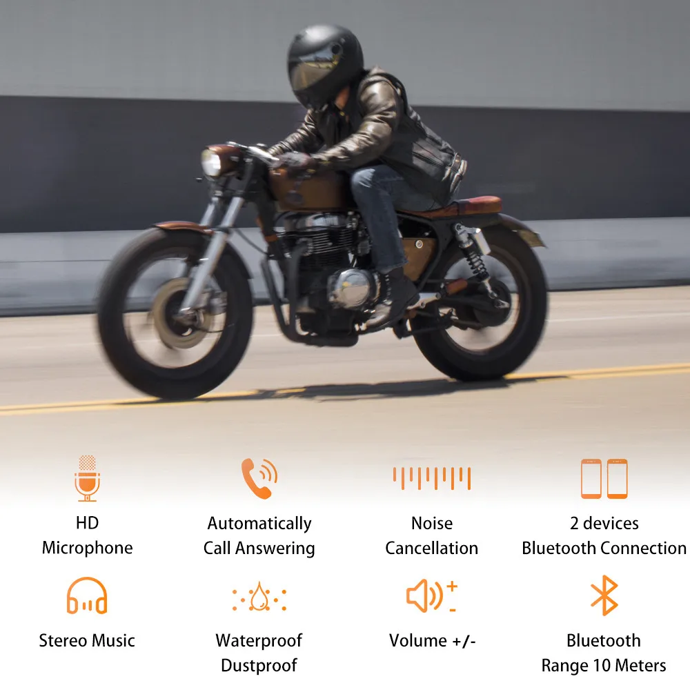 BT12 Motorcycle Helmet Headset Wireless Bluetooth Handsfree Stereo Music Speaker Waterproof Support Automatic motocross bluetooth headset