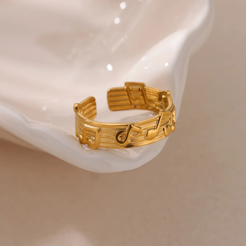 Stainless Steel Note Open Rings For Women Gold Wedding