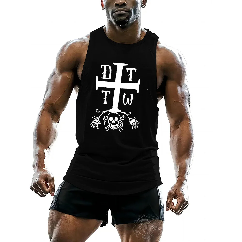 Summer Short sleeve top Sport Style Men's Fashion Casual Fun Crow 2D Cross Print y2k Adult Sportswear rsleeveless vest tops