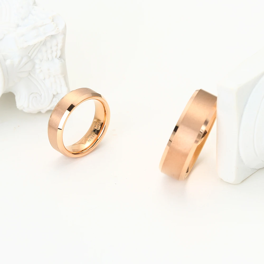 Tungsten Carbide Engagement Rings for Men Women Rose Gold Color Wedding Bands Beveled Edges Matted Finish Comfort Fit 5