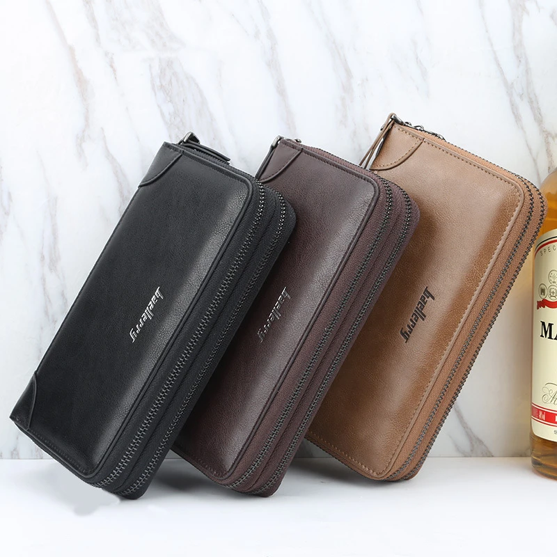 RFID Women's Black Wallet Made of Genuine Leather Large Plaid Zipper Coin Purse Long Wristband Money Clip Clutch Bag Card Holder
