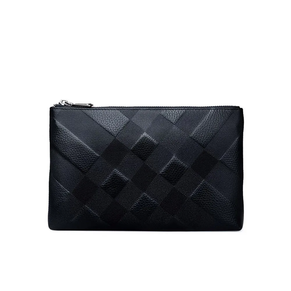 New Men's Clutch Bag Cowhide High Capacity Zipper Embossed Hand Bag