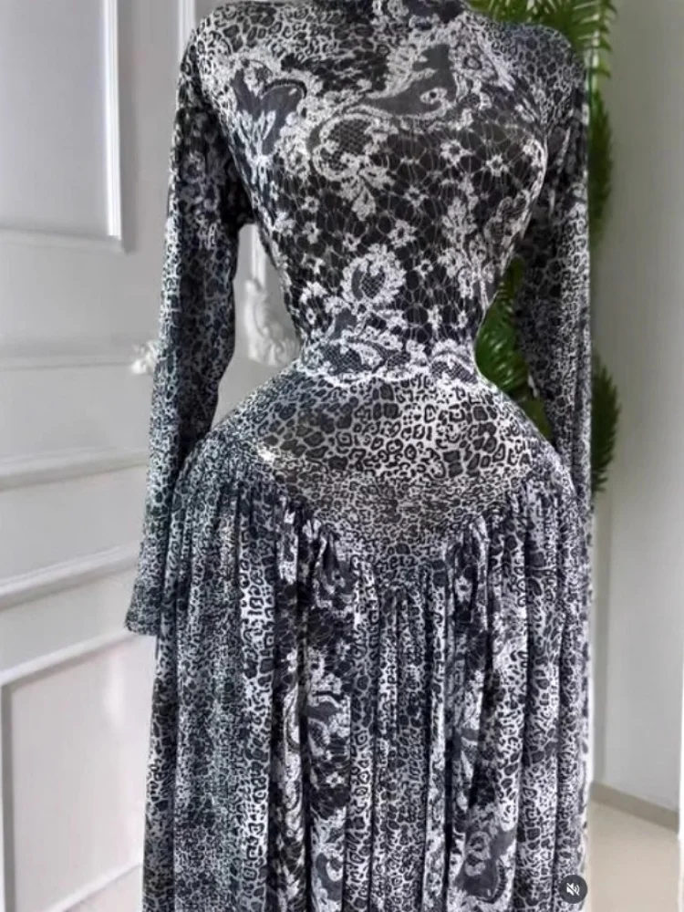 Wmstar Women Dress Wholesale Stylish Slimming Round Neck Long Sleeved Plaid Printed Long Dress Drop Shopping new style