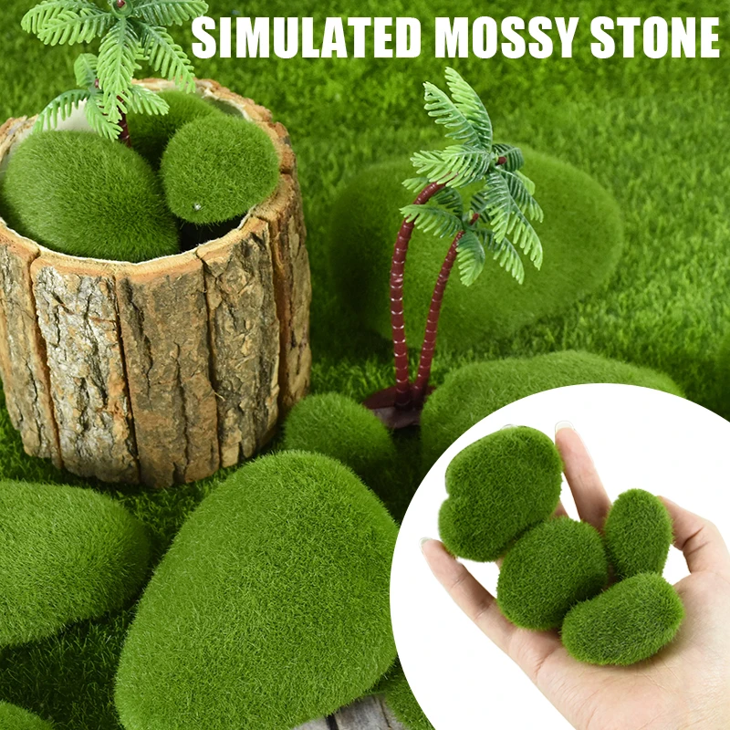 10PiecesArtificialGreenMossStonesGrassBallDIYHomeGarden