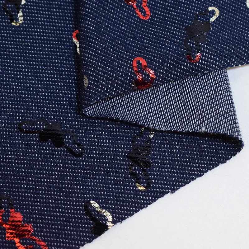 200g Gold-Stamped Knit Denim Fabric Spring Summer Casual Clothing Cotton-Padded Coatdenim Face Material Elastic Cotton Fabric