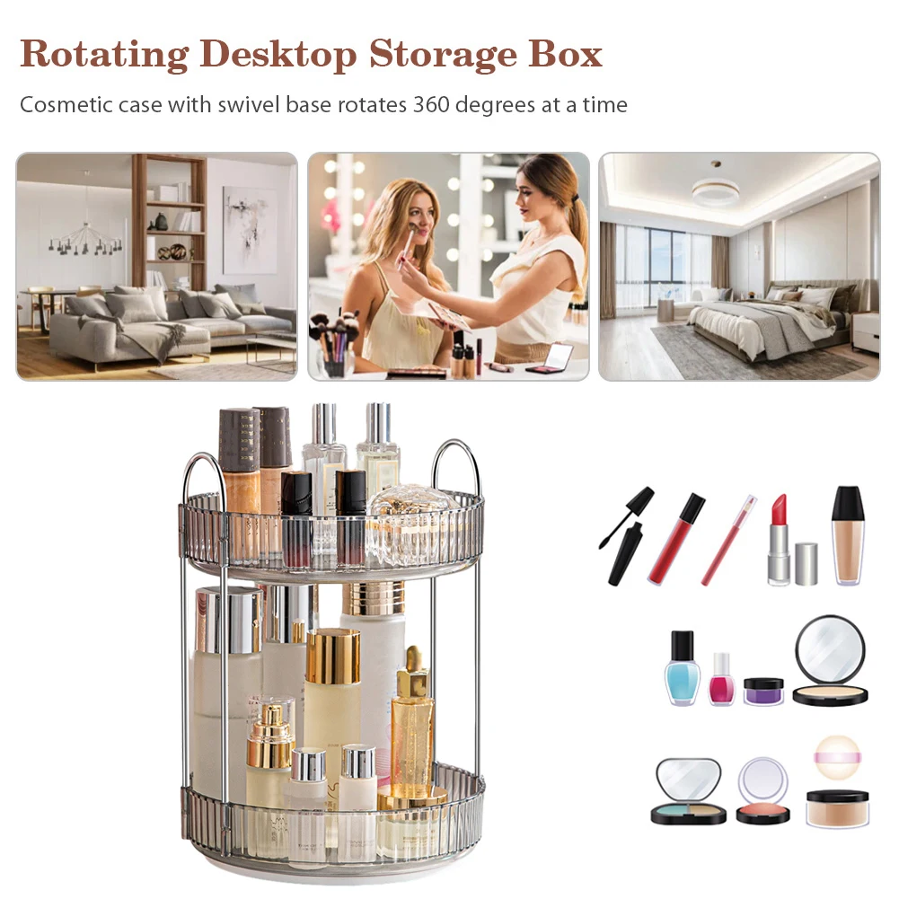 360 Rotating Makeup Organizer Large Capacity Cosmetic Organizer Transparent Multi-Layer Make Up Organizer Box Home Desktop Rack 3