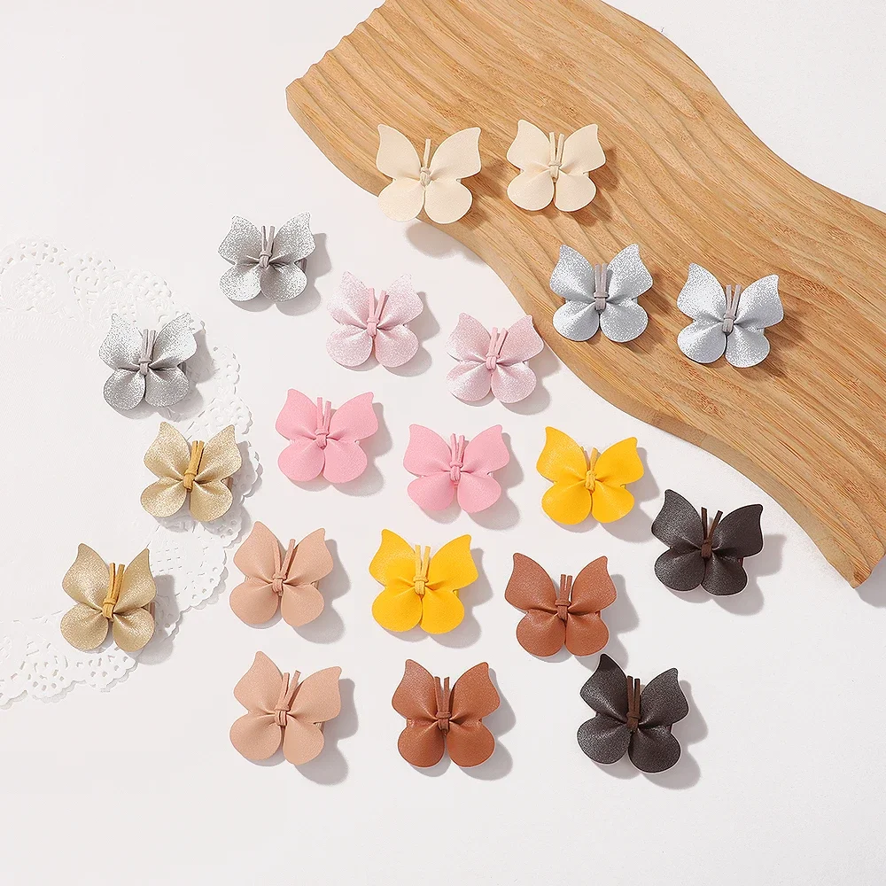 2/4pcs/set New Cute Baby Girls Wool Knitting Headwear Handmade Crochet Butterfly Alloy Hairs Clips Children PU Hairpin Wholesale 5