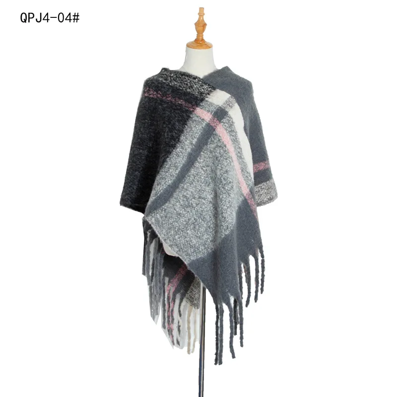 2022 new Autumn Winter Women's Shawl Coarse Tassel Loop Yarn  Warm Capes Lady Ponchos Loose Coat Cloak Pink Pullover Gray women spring autumn bohemia shawl lady knitted tassels cardigan coat loose woolen yarn wrap with pocket rainbow stripe manta