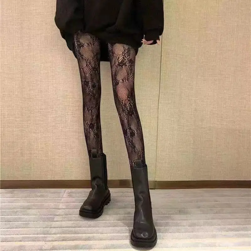 Woman Sexy Stockings Black White Lolita Cute Floral Letter JK Fishnet Pantyhose Thin Long Socks for Women Japanese Fashion