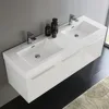 60 Inch White Wall Hung Modern Double Bathroom Vanity - Includes Integrated White Sink with 3 Cabinets - Faucet Not Included 2