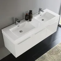 60 Inch White Wall Hung Modern Double Bathroom Vanity - Includes Integrated White Sink with 3 Cabinets - Faucet Not Included 2