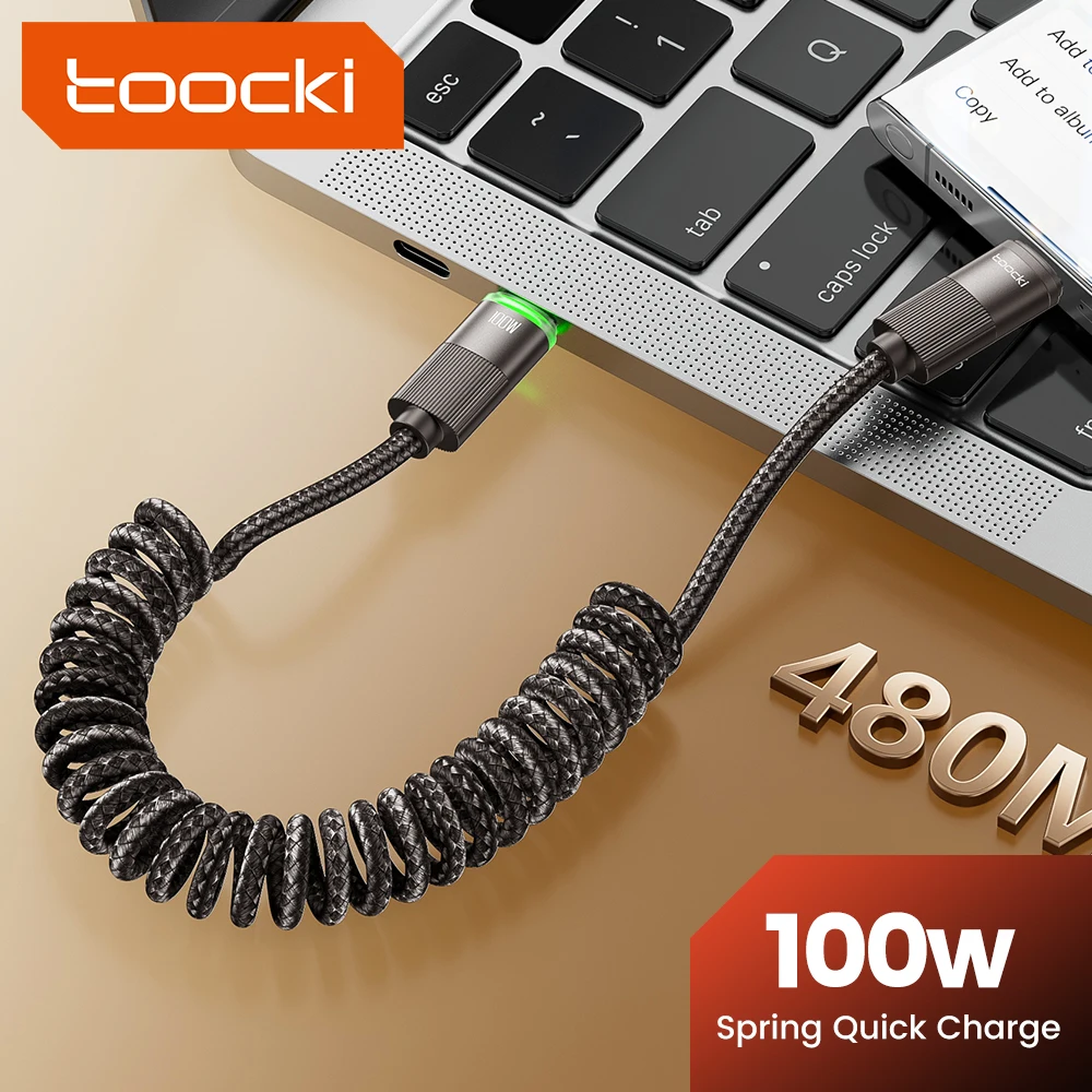 

Toocki PD 100W USB C To Type C Cable 5A Fast Charging USB C Spring Car Charger Cable For iPhone 15 Xiaomi 12 Samsung S23 Macbook