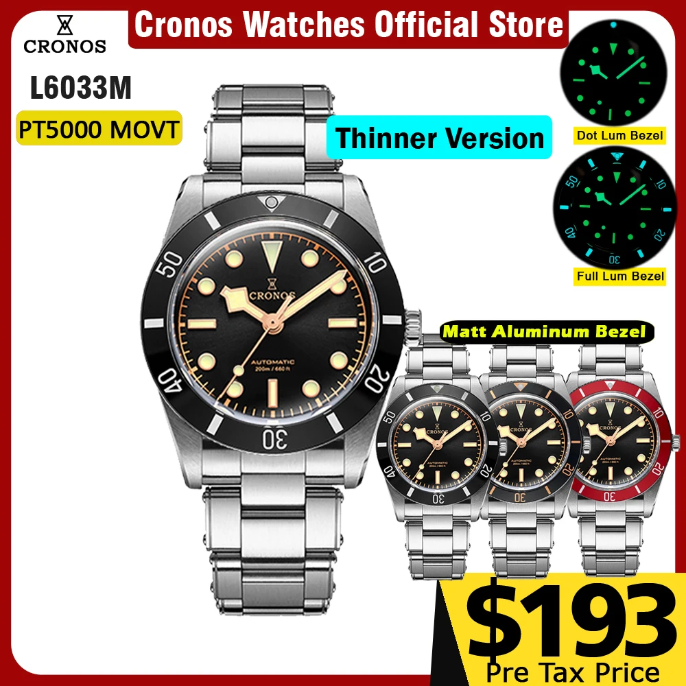 Cronos Luxury Men Watch 37mm Diver BB54 Vintage Automatic