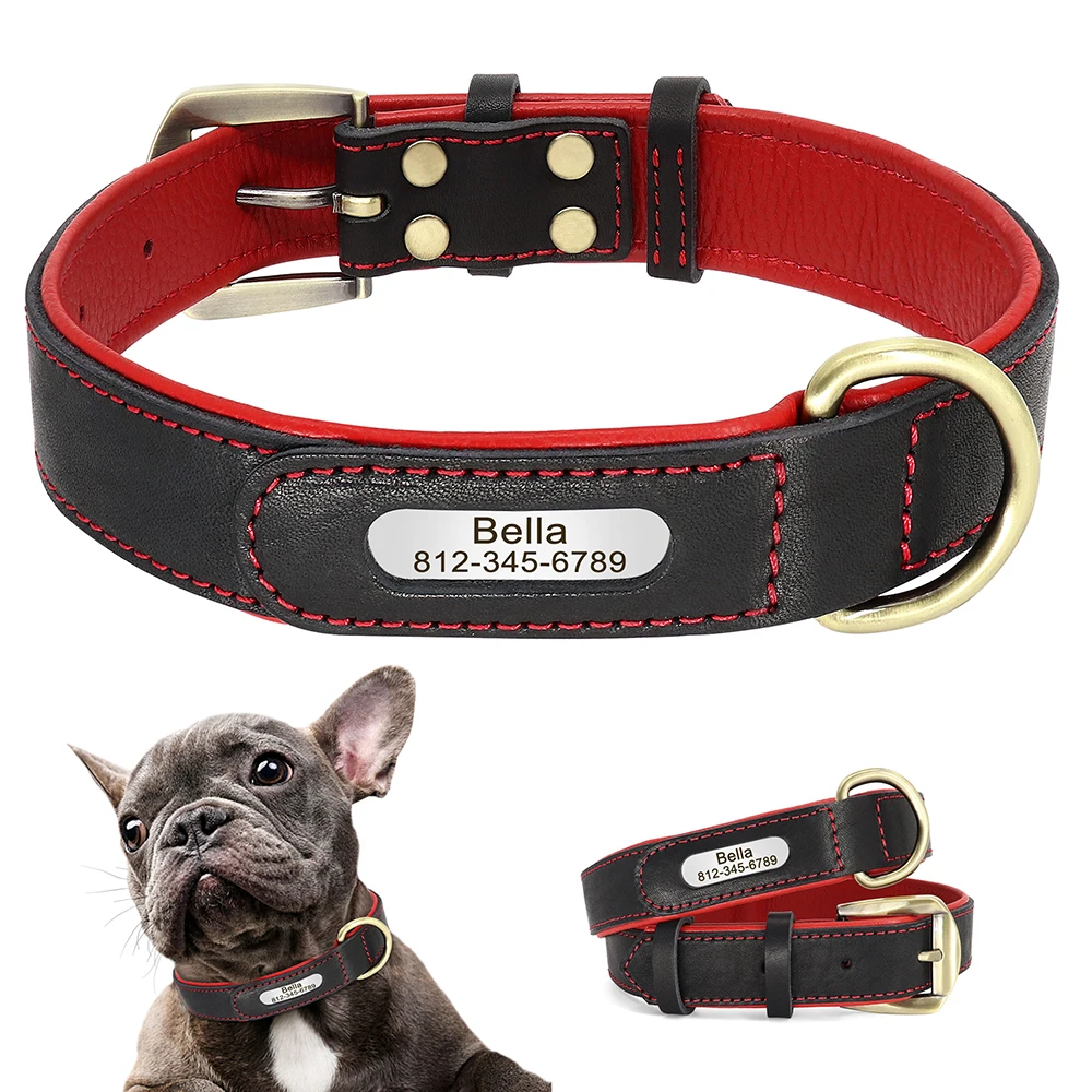 PersonalizedDogCollarSoftRealLeatherDogsIDTagCollarsFree