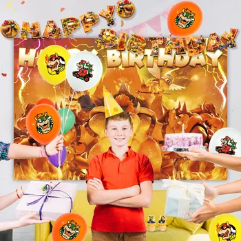 Party Supplies for Bowser Birthday,112pcs Decorations for King Kuppa party Banner,Plates,Cake Toppers,Tablecloths,Backdrop etc. 2
