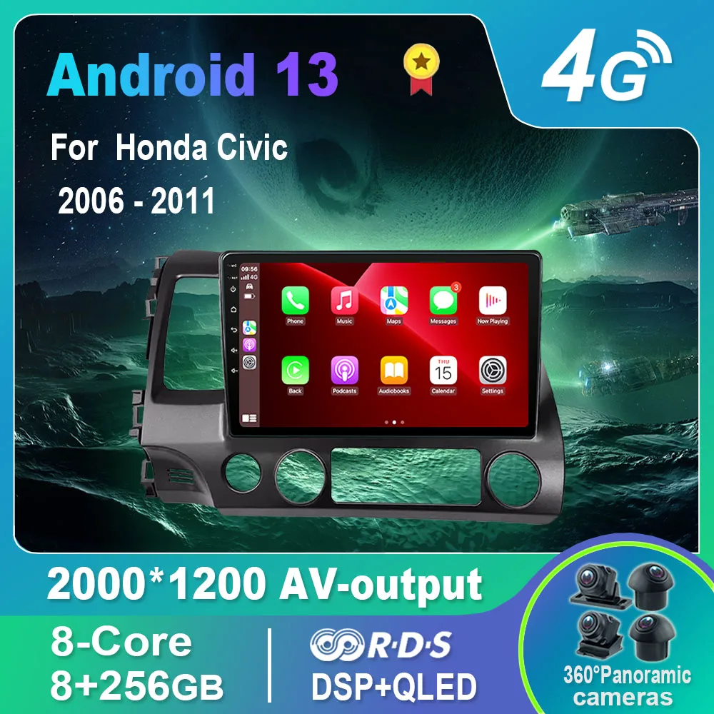 

Android 13.0 Car Radio/Multimedia Video Player For Honda Civic 2006-2011 GPS QLED Carplay DSP 4G WiFi