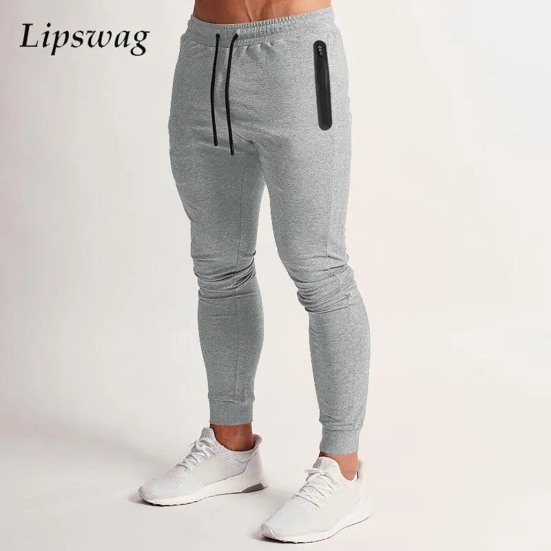 

Running Jogger Pants Men Casual Pure Color Stretch Slim Fit Pants New Spring Sports Training Zip-up Pockets Trouser Mens 2024