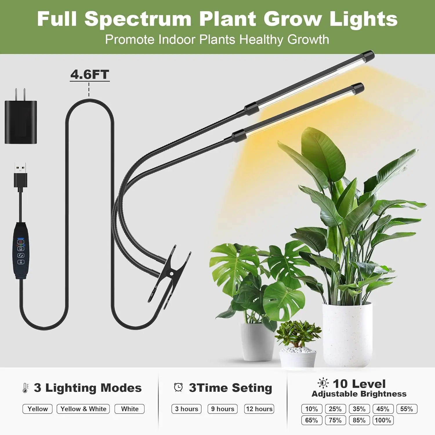 6-Tier Plant Stand with Grow Light – Tall Indoor Ladder Shelf with 4 Hanging Hooks